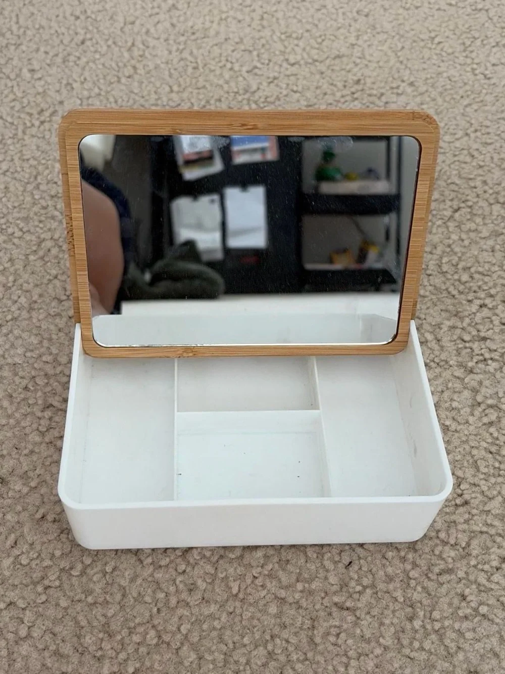 Bamboo Mirror Jewelry Organizer Box in White